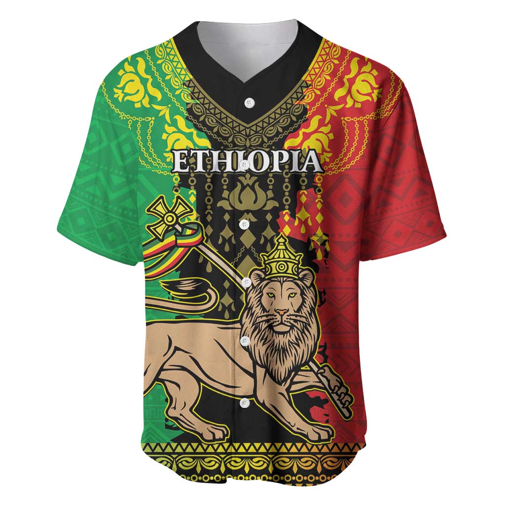 Personalised Afro Ethiopia Baseball Jersey Lion Of Judah - African Pattern LT15