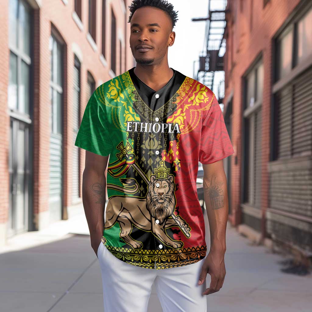 Personalised Afro Ethiopia Baseball Jersey Lion Of Judah - African Pattern LT15