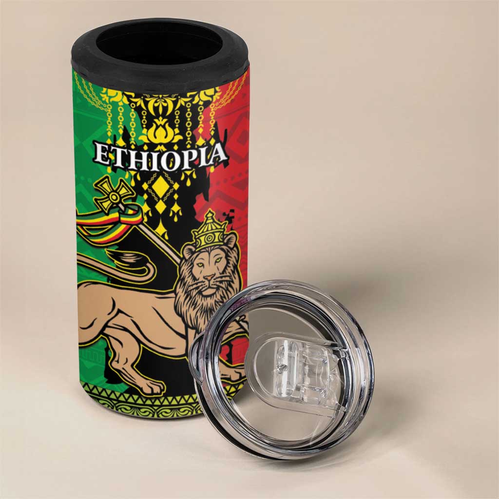 Personalised Afro Ethiopia 4 in 1 Can Cooler Tumbler Lion Of Judah - African Pattern LT15