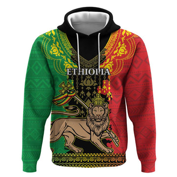 Personalised Ethiopia Hoodie Lion Of Judah Mix African Pattern LT15