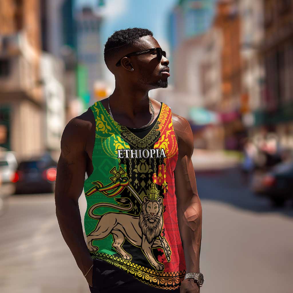 Personalised Afro Ethiopia Men Tank Top Lion Of Judah - African Pattern LT15