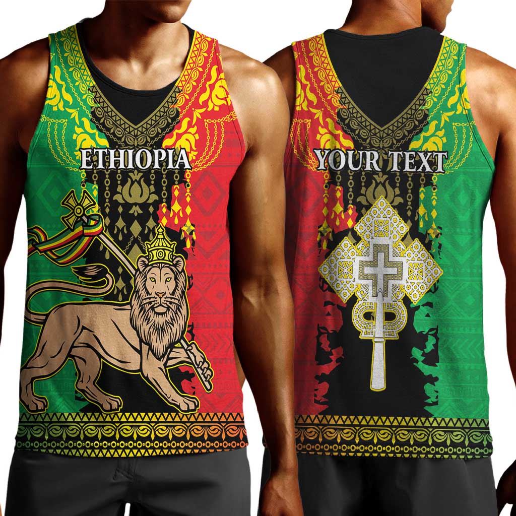 Personalised Afro Ethiopia Men Tank Top Lion Of Judah - African Pattern LT15