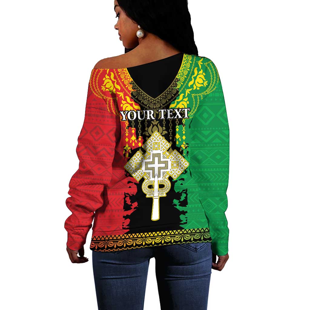 Personalised Afro Ethiopia Off Shoulder Sweater Lion Of Judah - African Pattern LT15