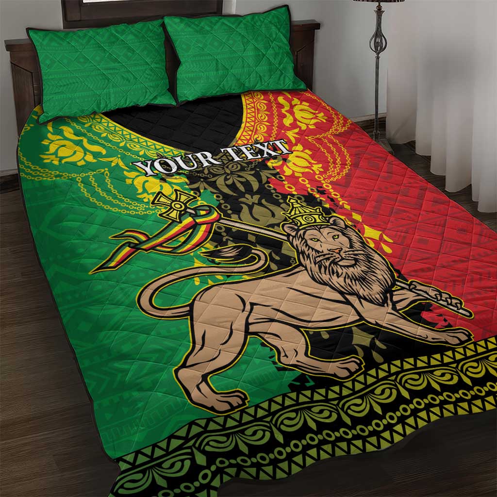 Personalised Afro Ethiopia Quilt Bed Set Lion Of Judah - African Pattern LT15