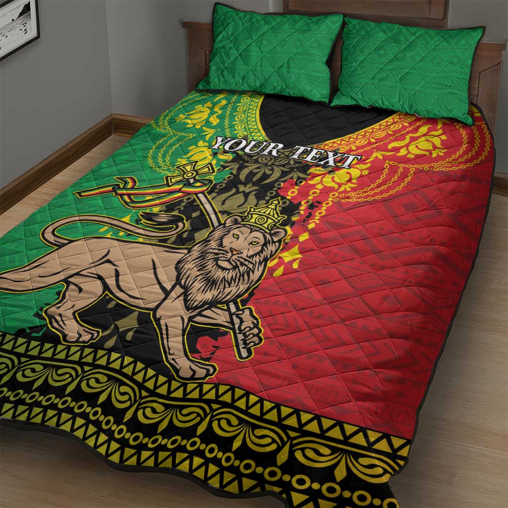 Personalised Afro Ethiopia Quilt Bed Set Lion Of Judah - African Pattern LT15