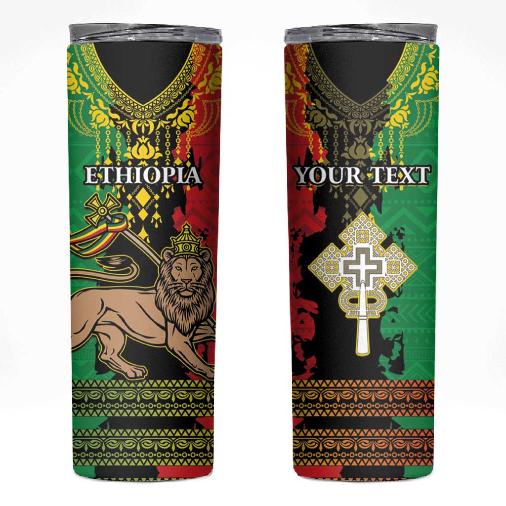 Personalised Afro Ethiopia Skinny Tumbler Lion Of Judah - African Pattern LT15