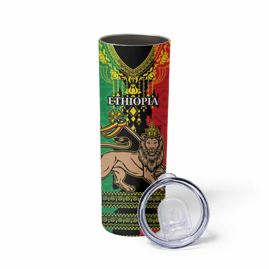 Personalised Afro Ethiopia Skinny Tumbler Lion Of Judah - African Pattern LT15