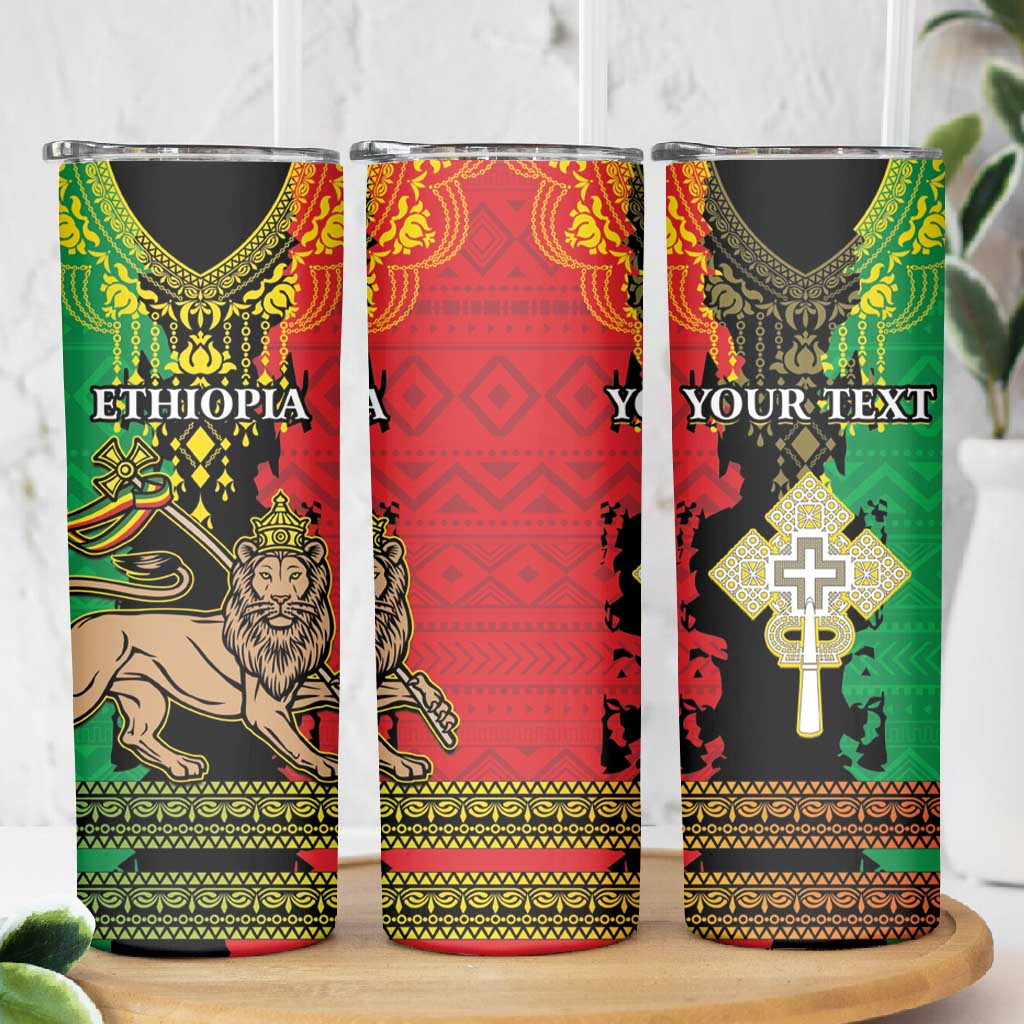 Personalised Afro Ethiopia Skinny Tumbler Lion Of Judah - African Pattern LT15