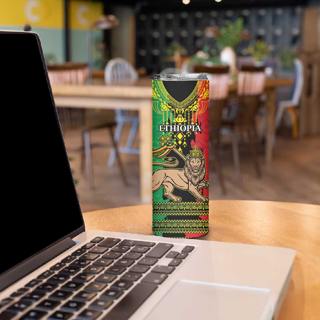 Personalised Afro Ethiopia Skinny Tumbler Lion Of Judah - African Pattern LT15