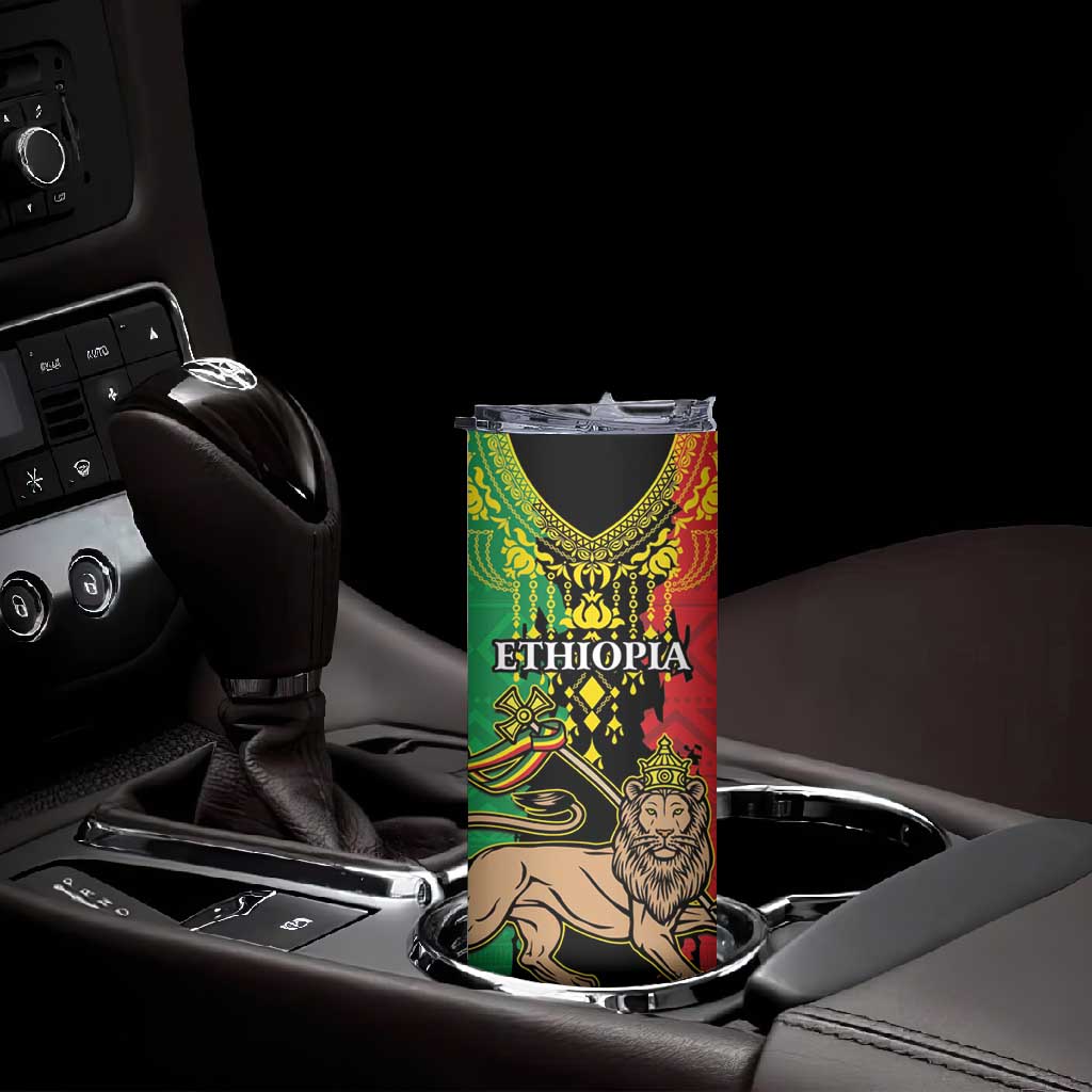 Personalised Afro Ethiopia Skinny Tumbler Lion Of Judah - African Pattern LT15