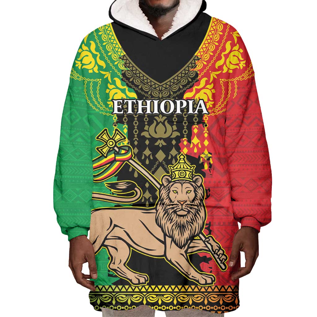 Personalised Afro Ethiopia Wearable Blanket Hoodie Lion Of Judah - African Pattern LT15