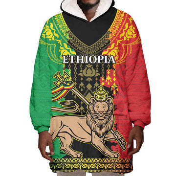 Personalised Afro Ethiopia Wearable Blanket Hoodie Lion Of Judah - African Pattern LT15
