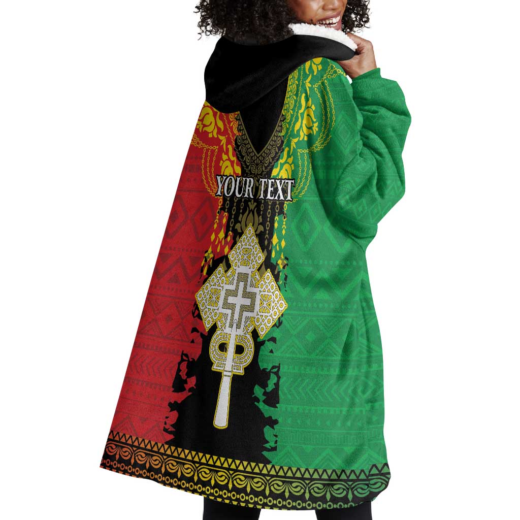 Personalised Afro Ethiopia Wearable Blanket Hoodie Lion Of Judah - African Pattern LT15