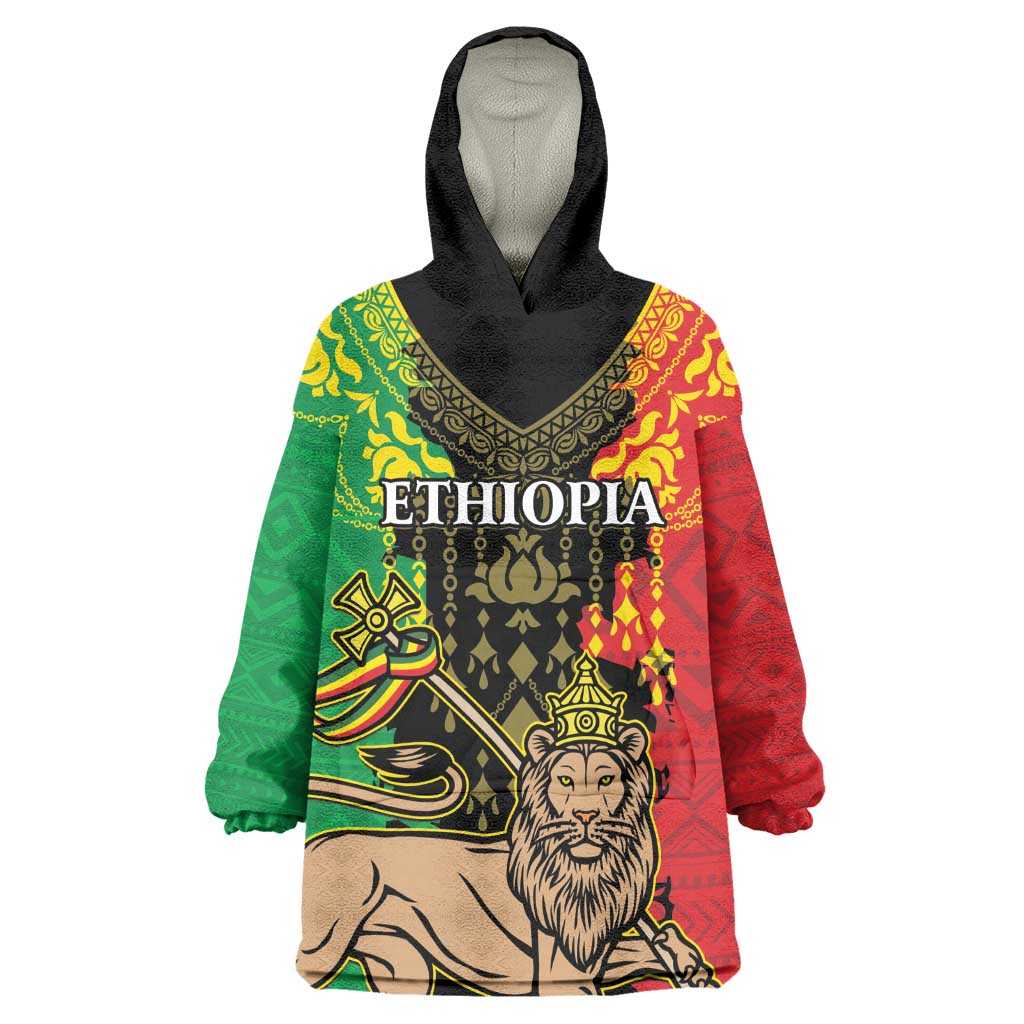 Personalised Afro Ethiopia Wearable Blanket Hoodie Lion Of Judah - African Pattern LT15