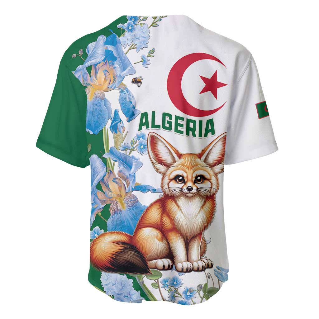 Afro Algeria Baseball Jersey Fennec Fox With Blue Isris Flower LT15