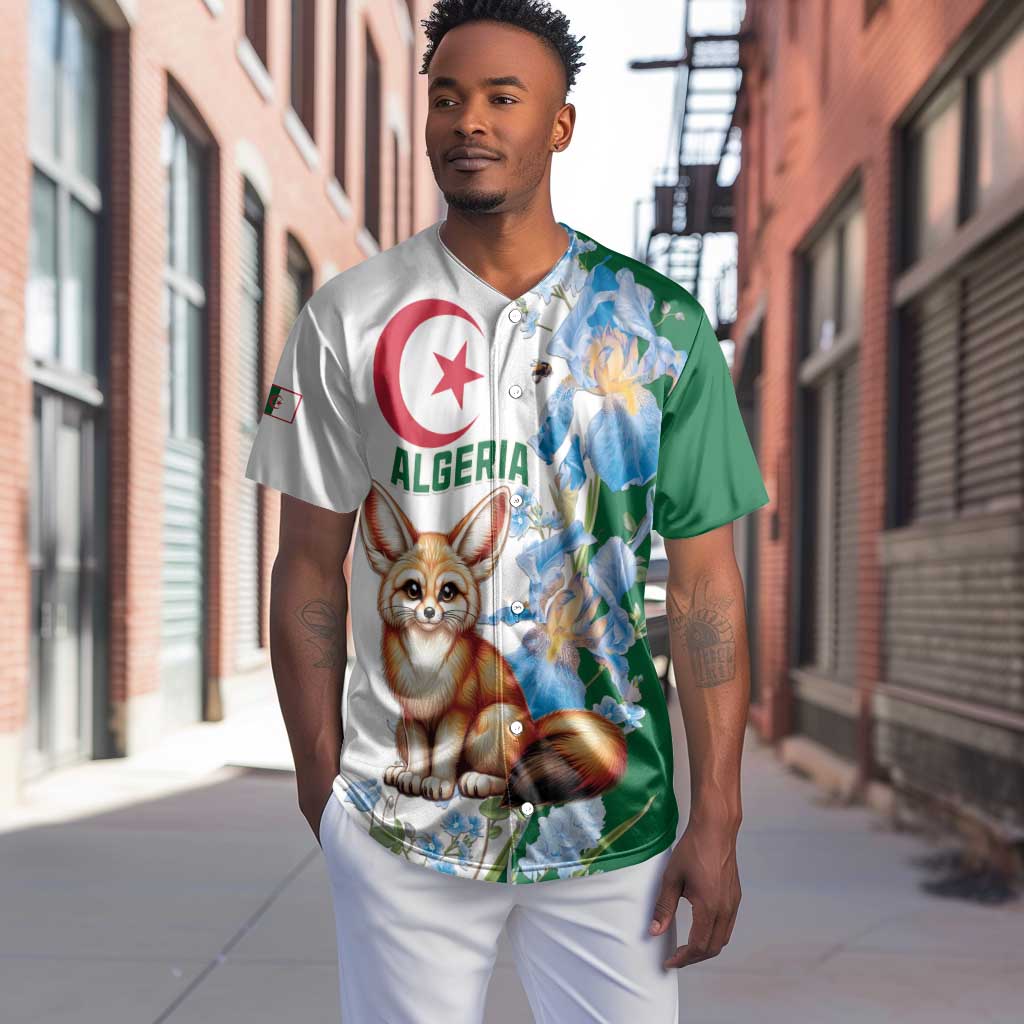 Afro Algeria Baseball Jersey Fennec Fox With Blue Isris Flower LT15