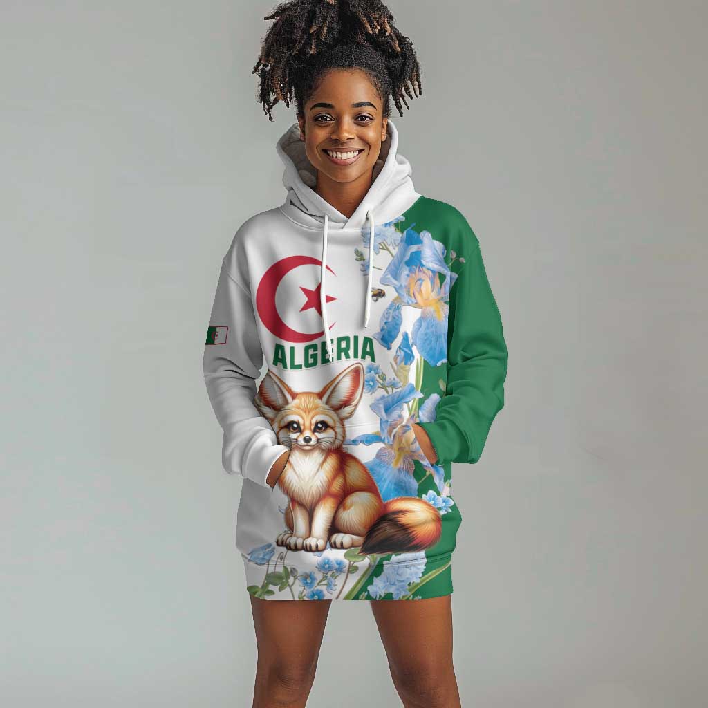 Afro Algeria Hoodie Dress Fennec Fox With Blue Isris Flower LT15