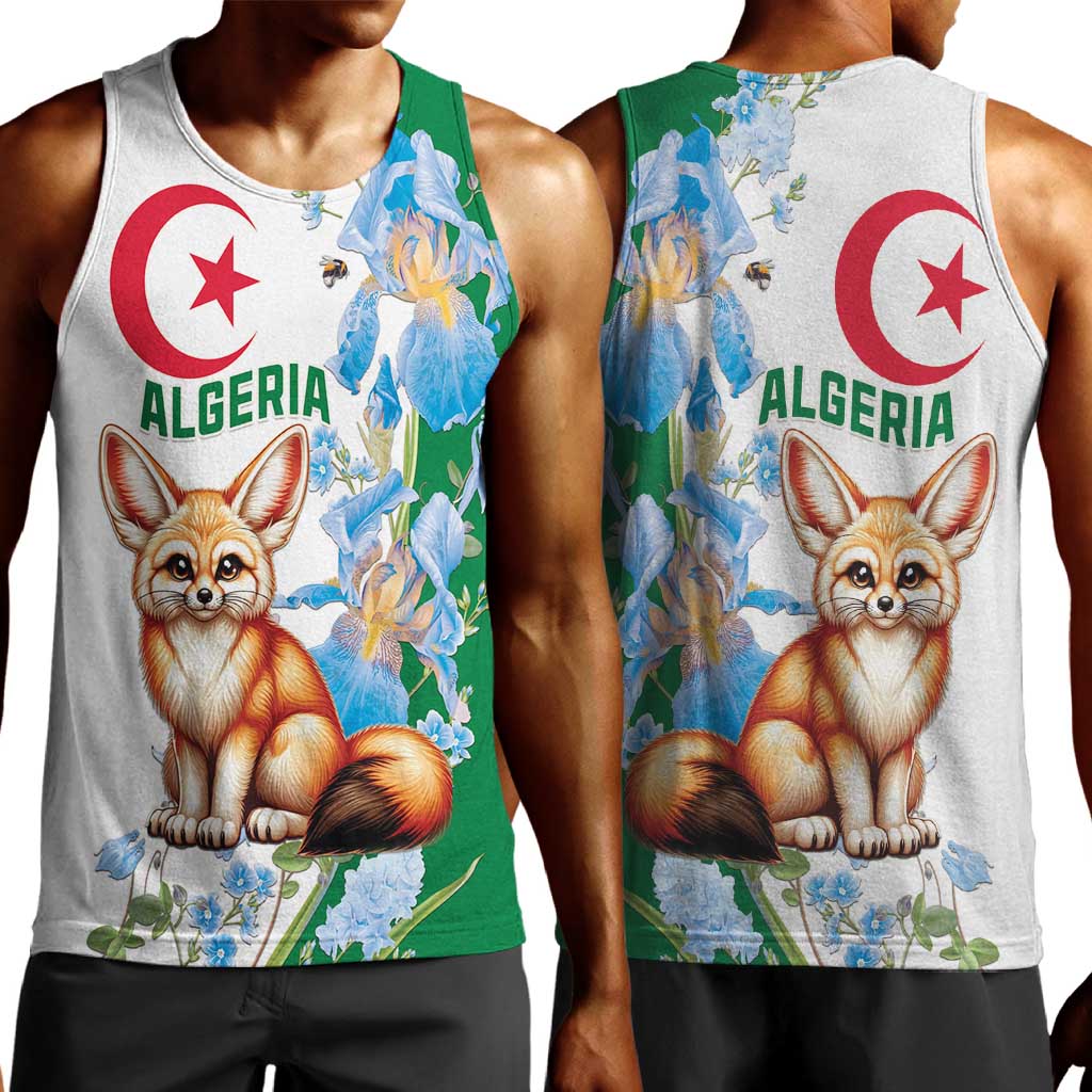 Afro Algeria Men Tank Top Fennec Fox With Blue Isris Flower LT15