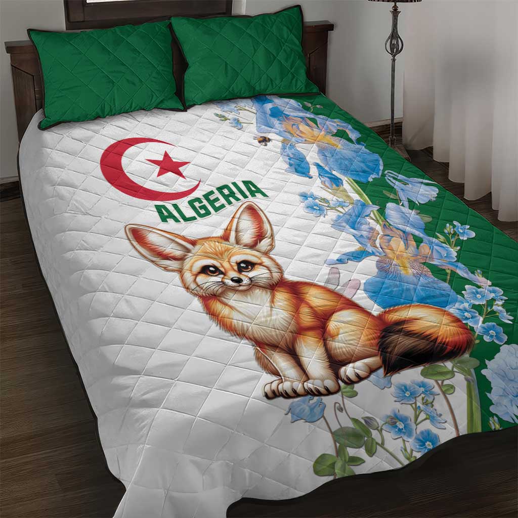 Afro Algeria Quilt Bed Set Fennec Fox With Blue Isris Flower LT15