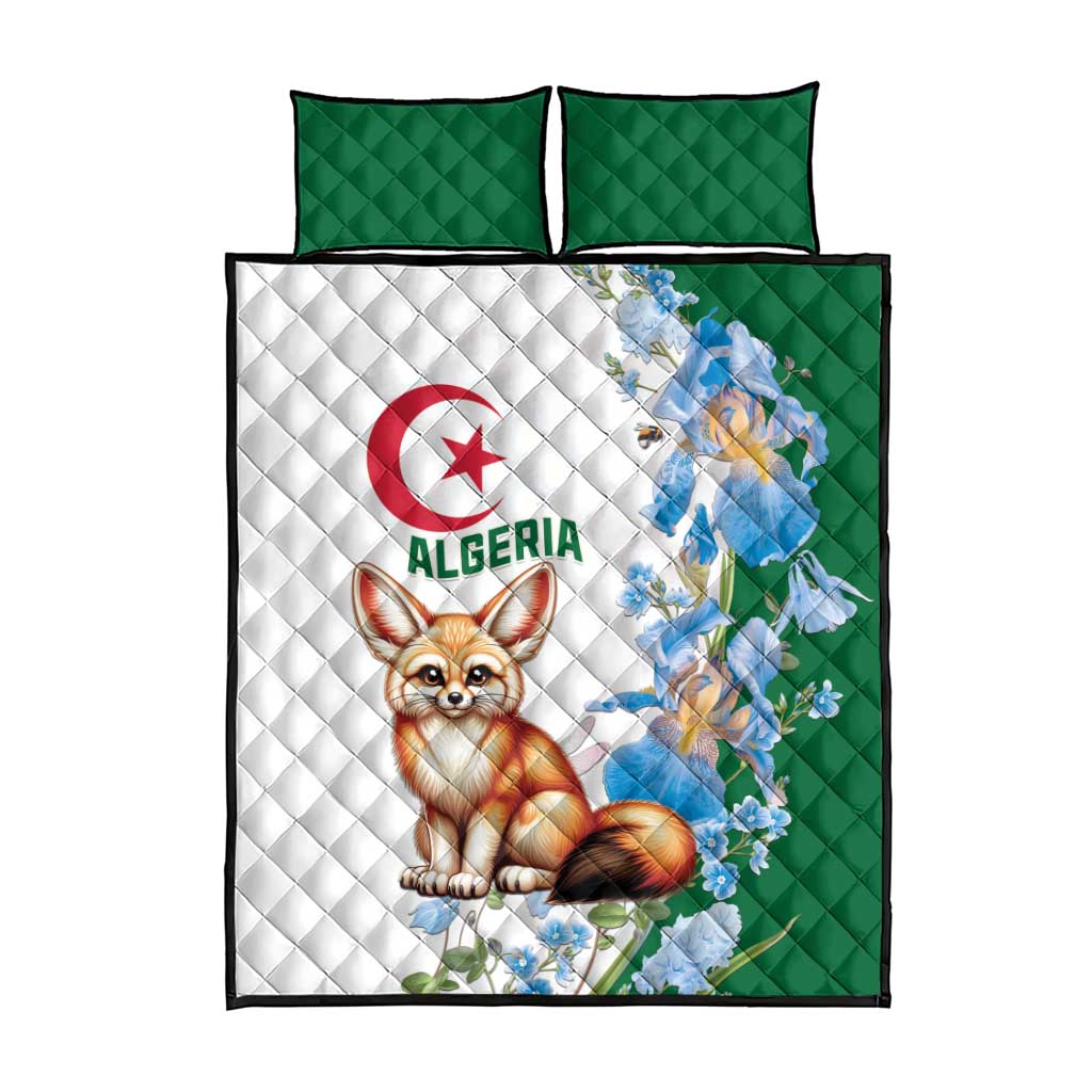 Afro Algeria Quilt Bed Set Fennec Fox With Blue Isris Flower LT15