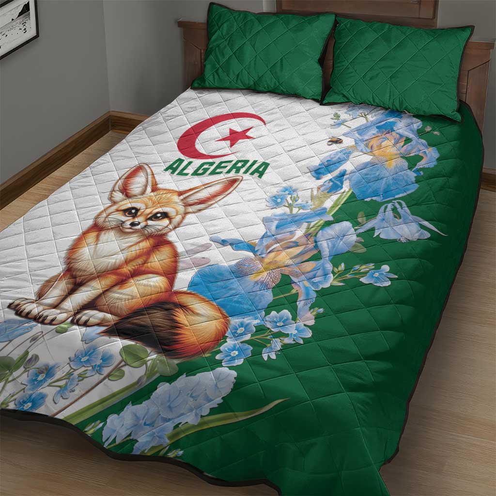 Afro Algeria Quilt Bed Set Fennec Fox With Blue Isris Flower LT15