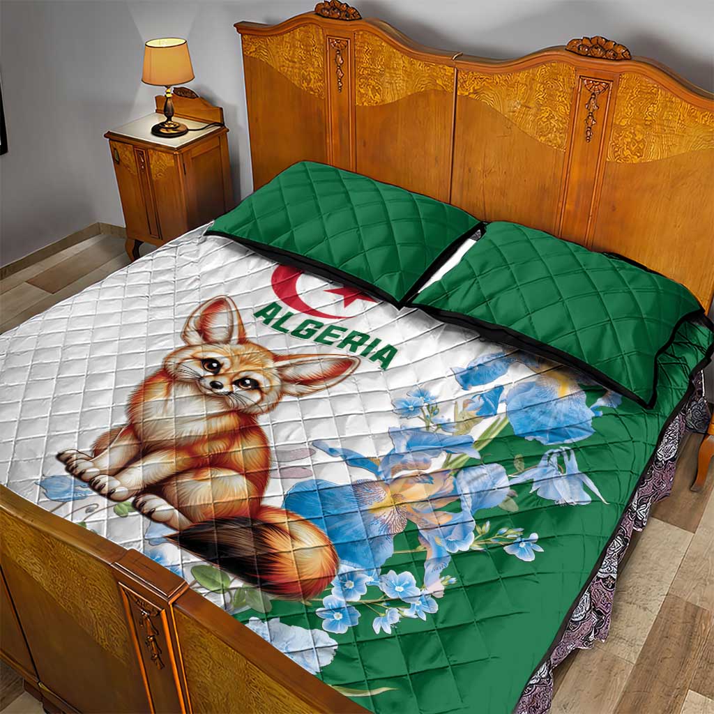 Afro Algeria Quilt Bed Set Fennec Fox With Blue Isris Flower LT15