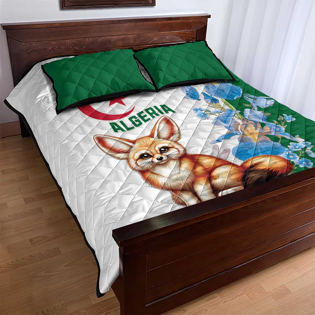 Afro Algeria Quilt Bed Set Fennec Fox With Blue Isris Flower LT15