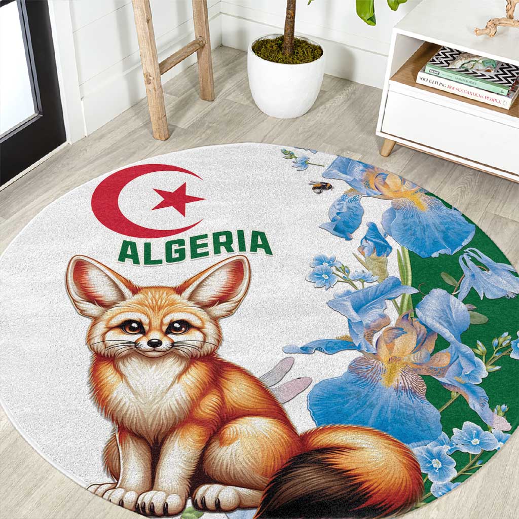 Afro Algeria Round Carpet Fennec Fox With Blue Isris Flower LT15