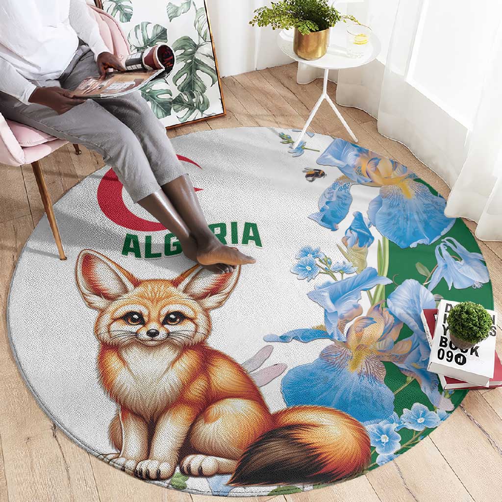 Afro Algeria Round Carpet Fennec Fox With Blue Isris Flower LT15