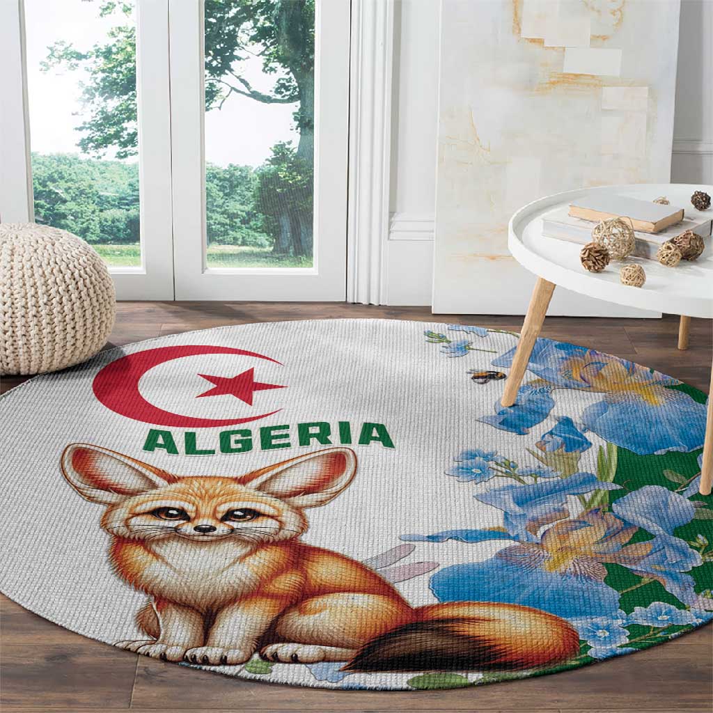 Afro Algeria Round Carpet Fennec Fox With Blue Isris Flower LT15