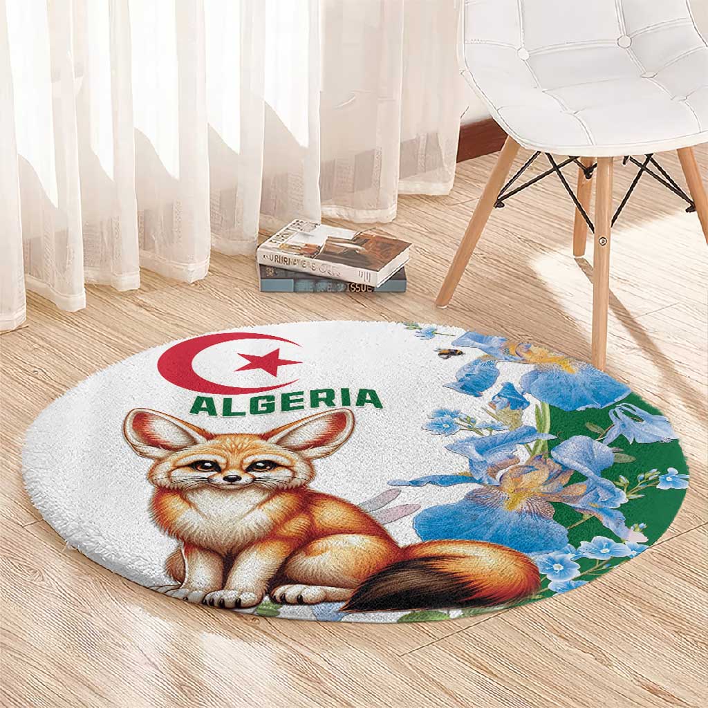 Afro Algeria Round Carpet Fennec Fox With Blue Isris Flower LT15