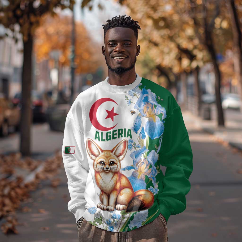 Afro Algeria Sweatshirt Fennec Fox With Blue Isris Flower LT15
