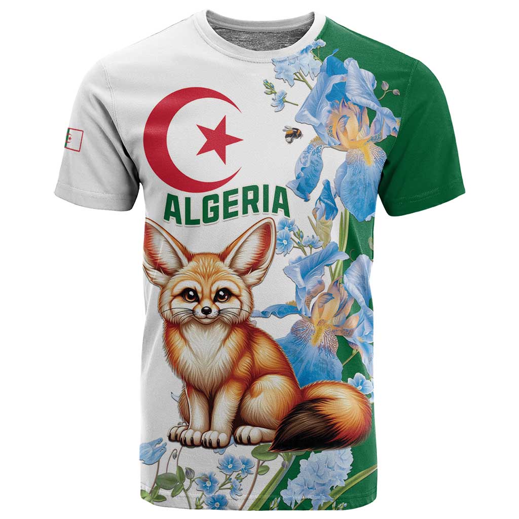 Afro Algeria T shirt Fennec Fox With Blue Isris Flower LT15