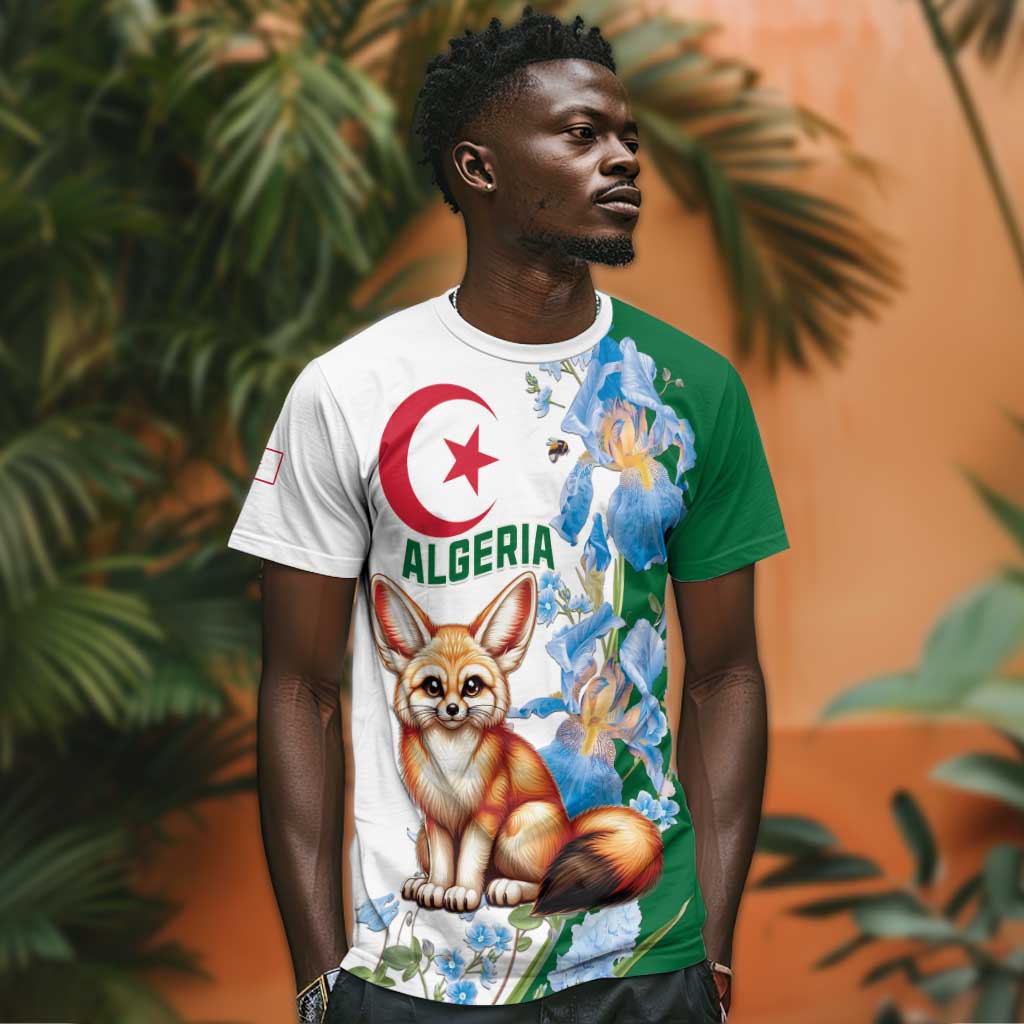 Afro Algeria T shirt Fennec Fox With Blue Isris Flower LT15