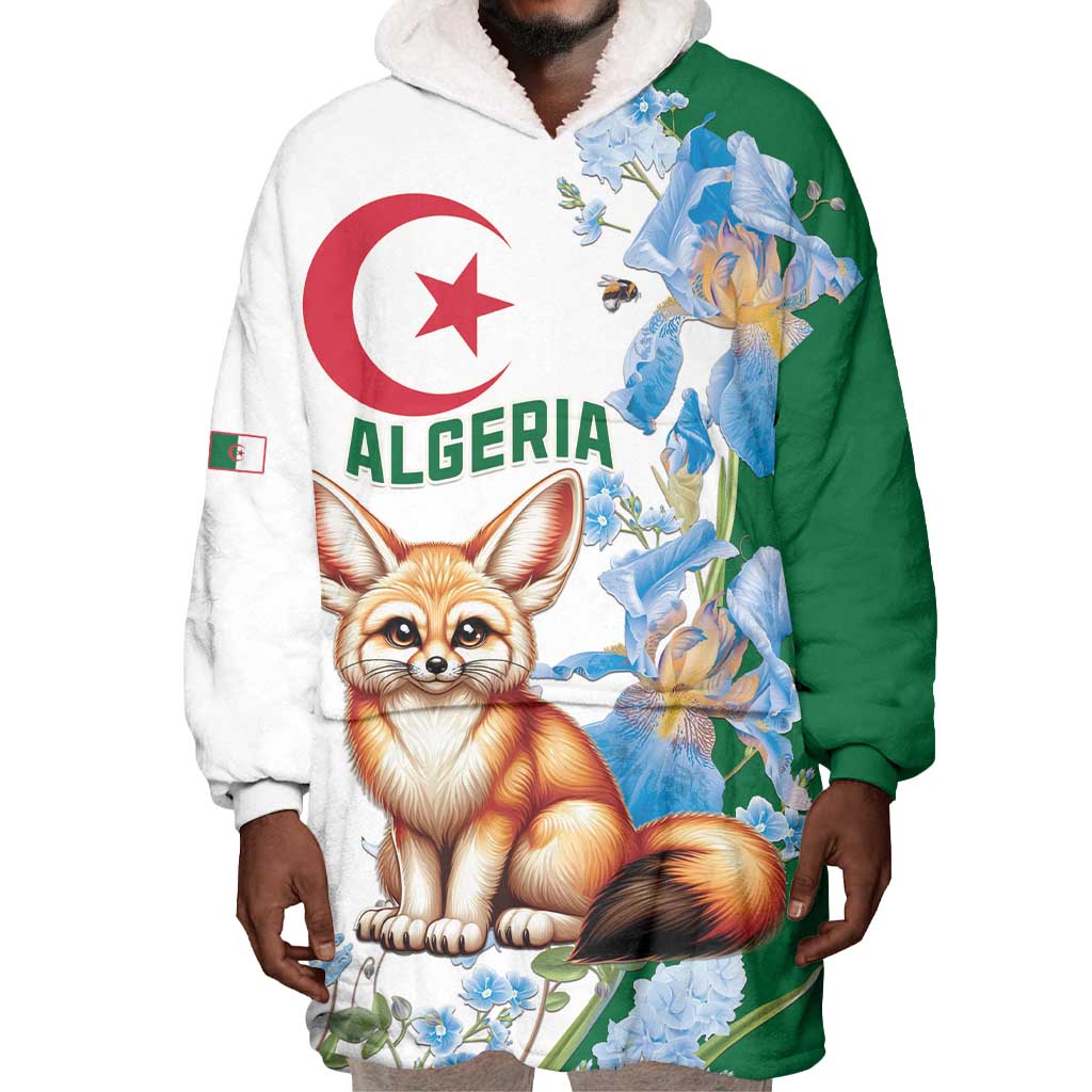 Afro Algeria Wearable Blanket Hoodie Fennec Fox With Blue Isris Flower LT15