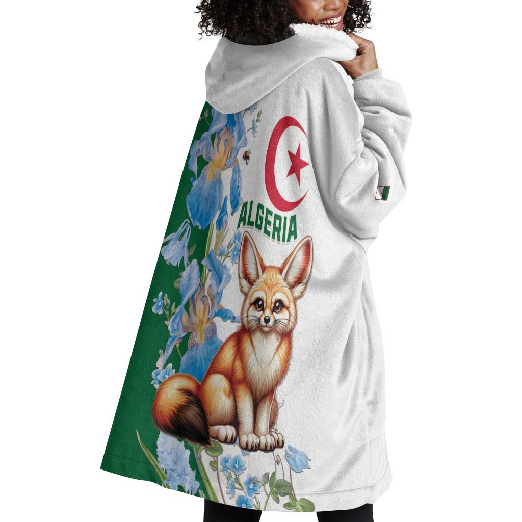 Afro Algeria Wearable Blanket Hoodie Fennec Fox With Blue Isris Flower LT15