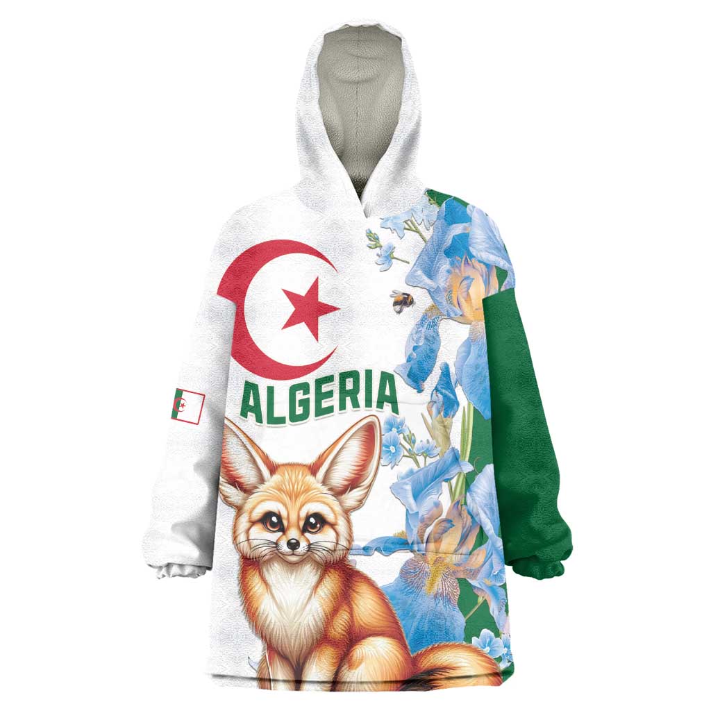 Afro Algeria Wearable Blanket Hoodie Fennec Fox With Blue Isris Flower LT15