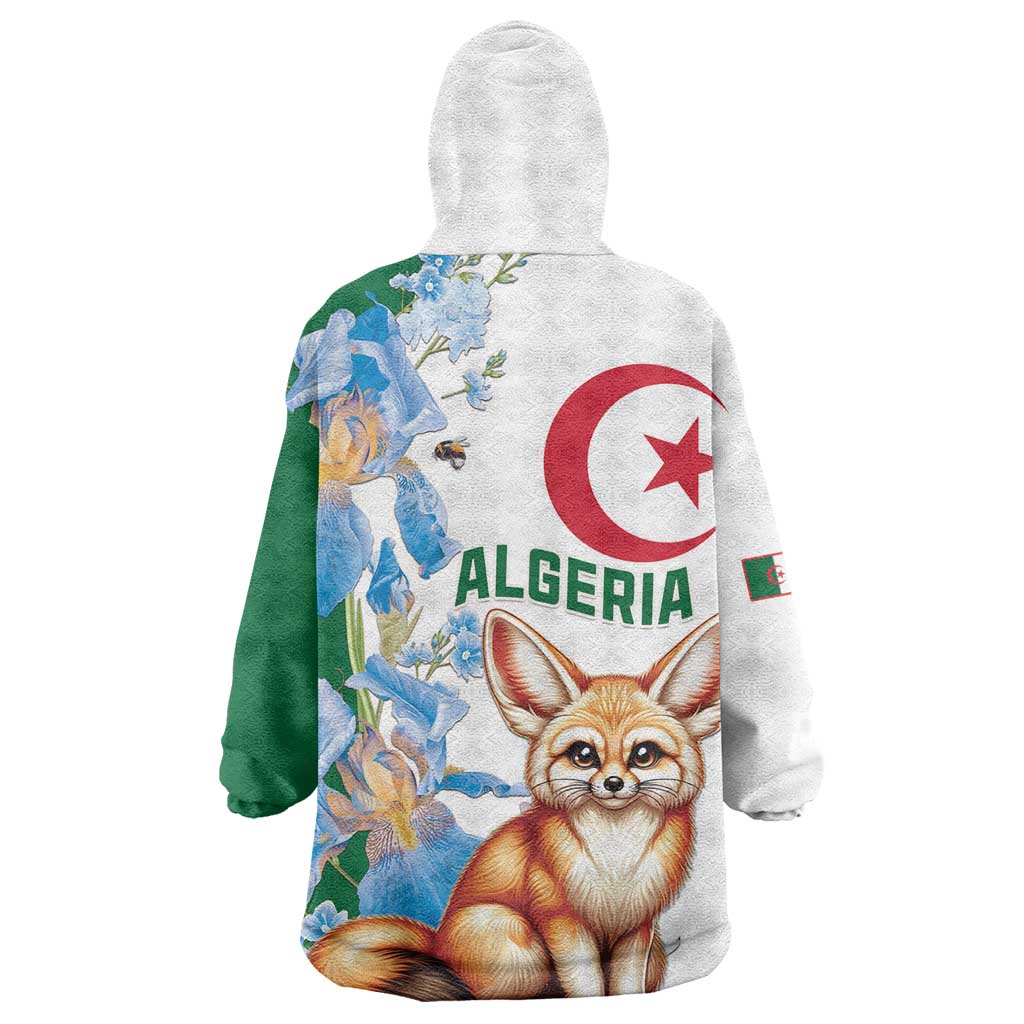 Afro Algeria Wearable Blanket Hoodie Fennec Fox With Blue Isris Flower LT15