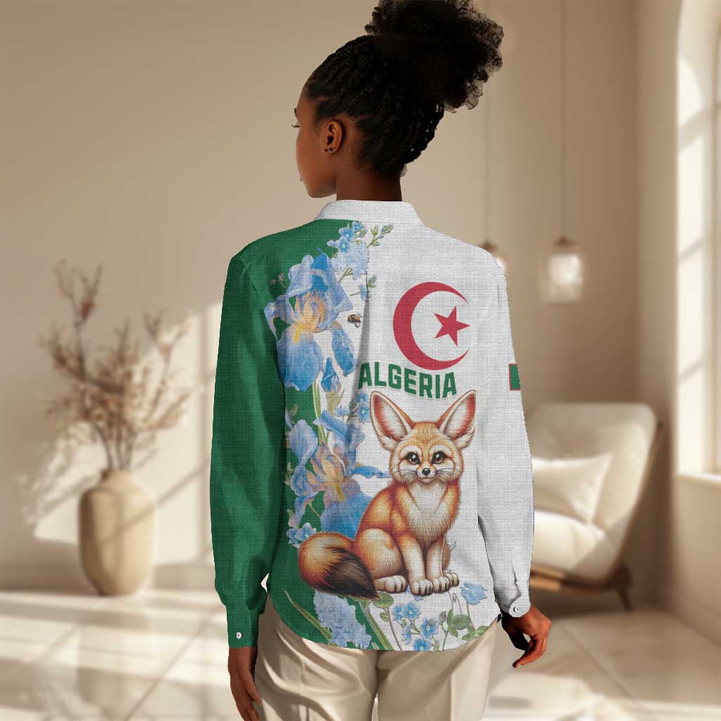 Afro Algeria Women Casual Shirt Fennec Fox With Blue Isris Flower LT15