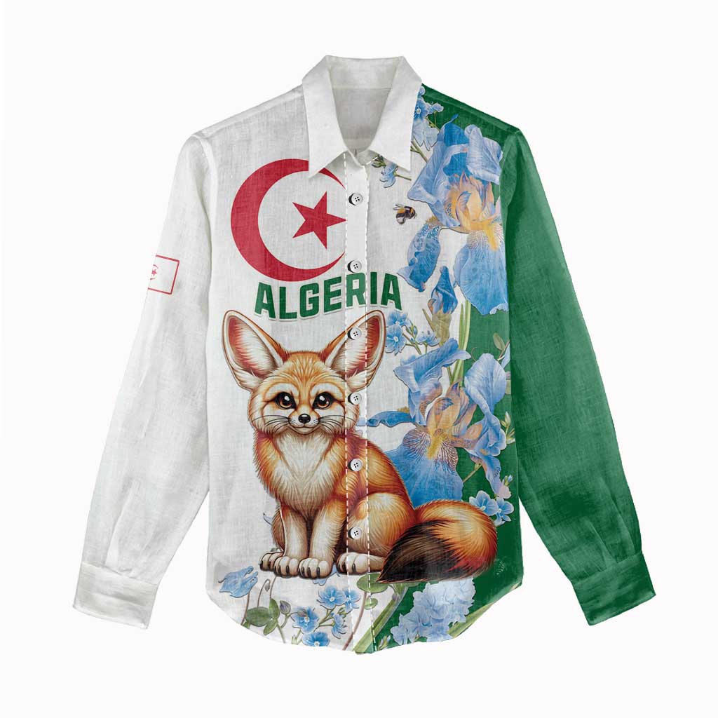 Afro Algeria Women Casual Shirt Fennec Fox With Blue Isris Flower LT15