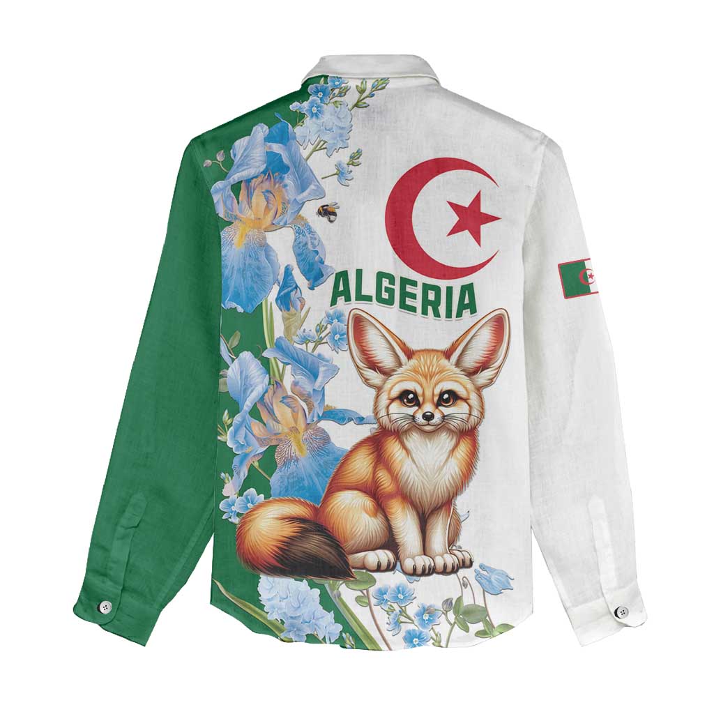 Afro Algeria Women Casual Shirt Fennec Fox With Blue Isris Flower LT15