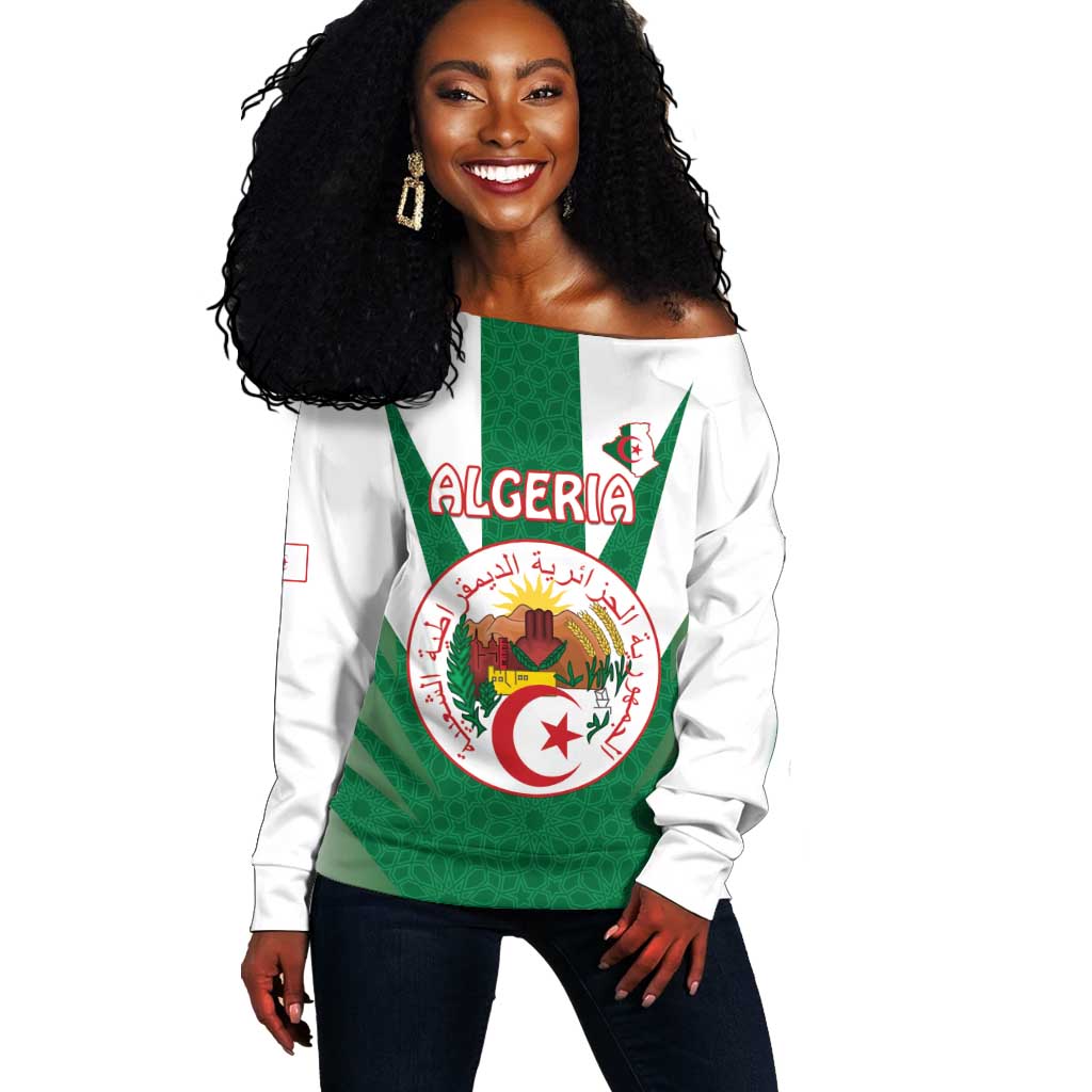 Personalised Afro Algeria Off Shoulder Sweater Coat Of Arms With Islamic Pattern LT15