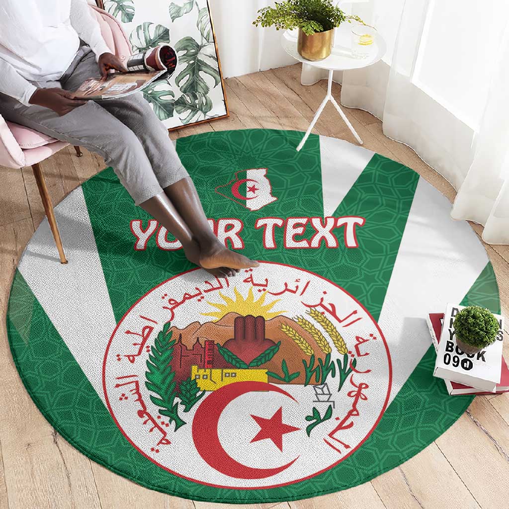 Personalised Afro Algeria Round Carpet Coat Of Arms With Islamic Pattern LT15