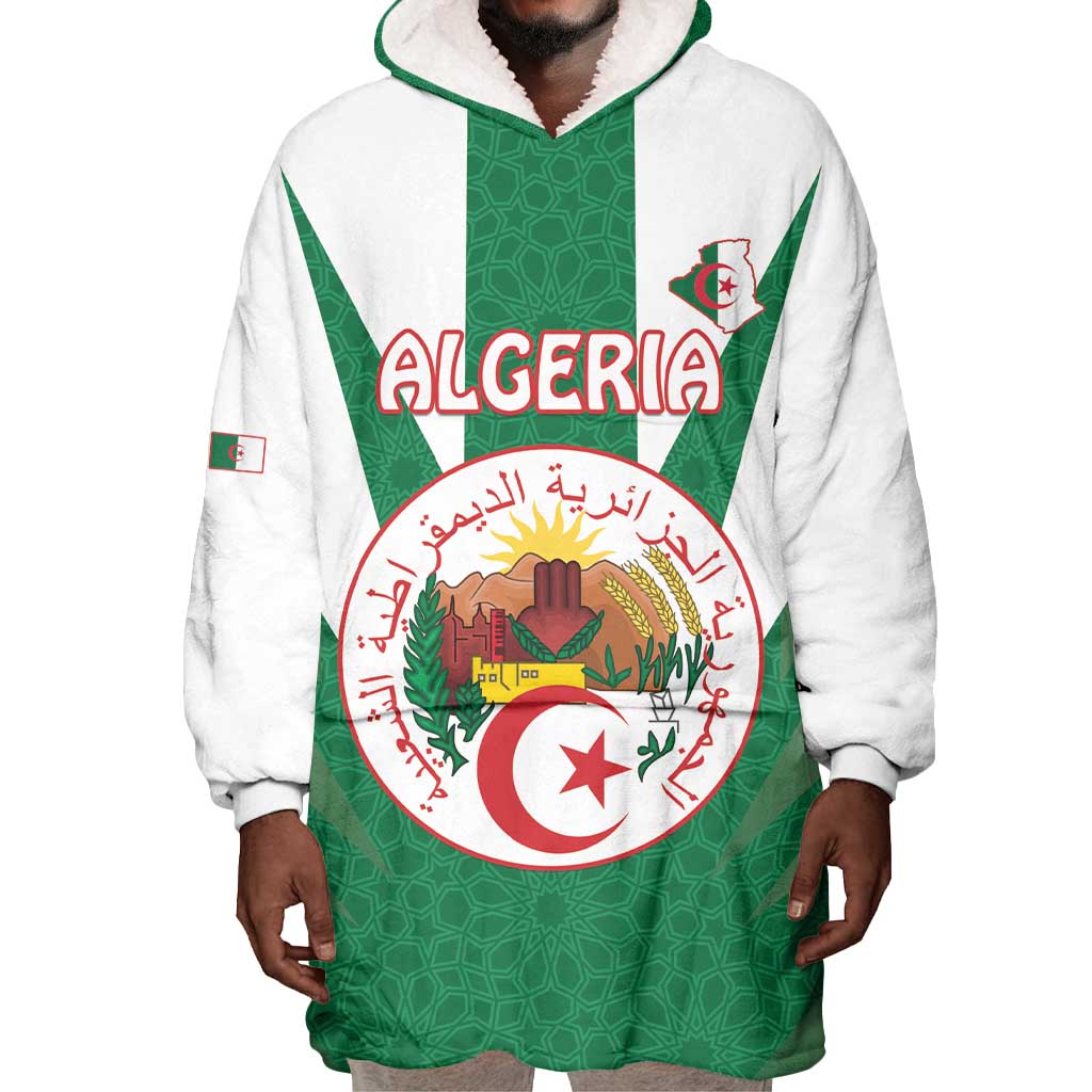 Personalised Afro Algeria Wearable Blanket Hoodie Coat Of Arms With Islamic Pattern LT15