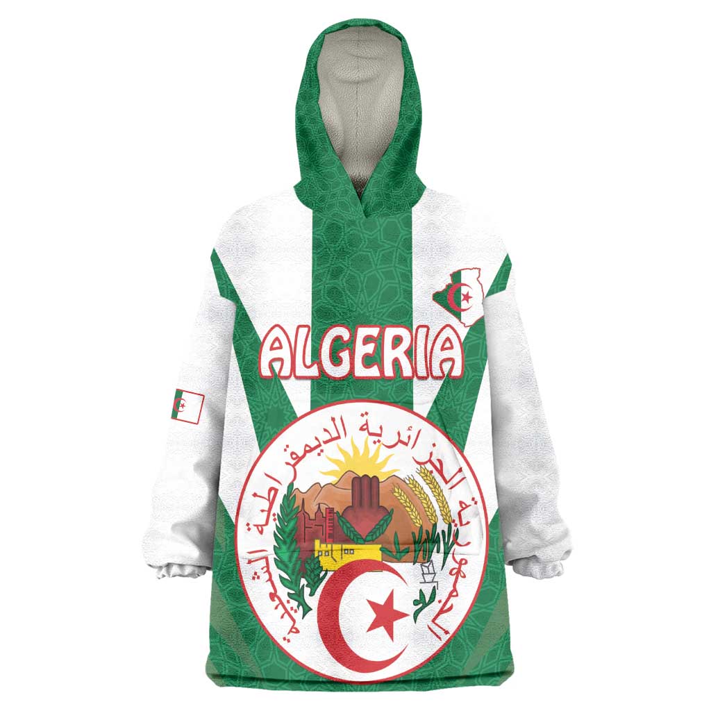 Personalised Afro Algeria Wearable Blanket Hoodie Coat Of Arms With Islamic Pattern LT15