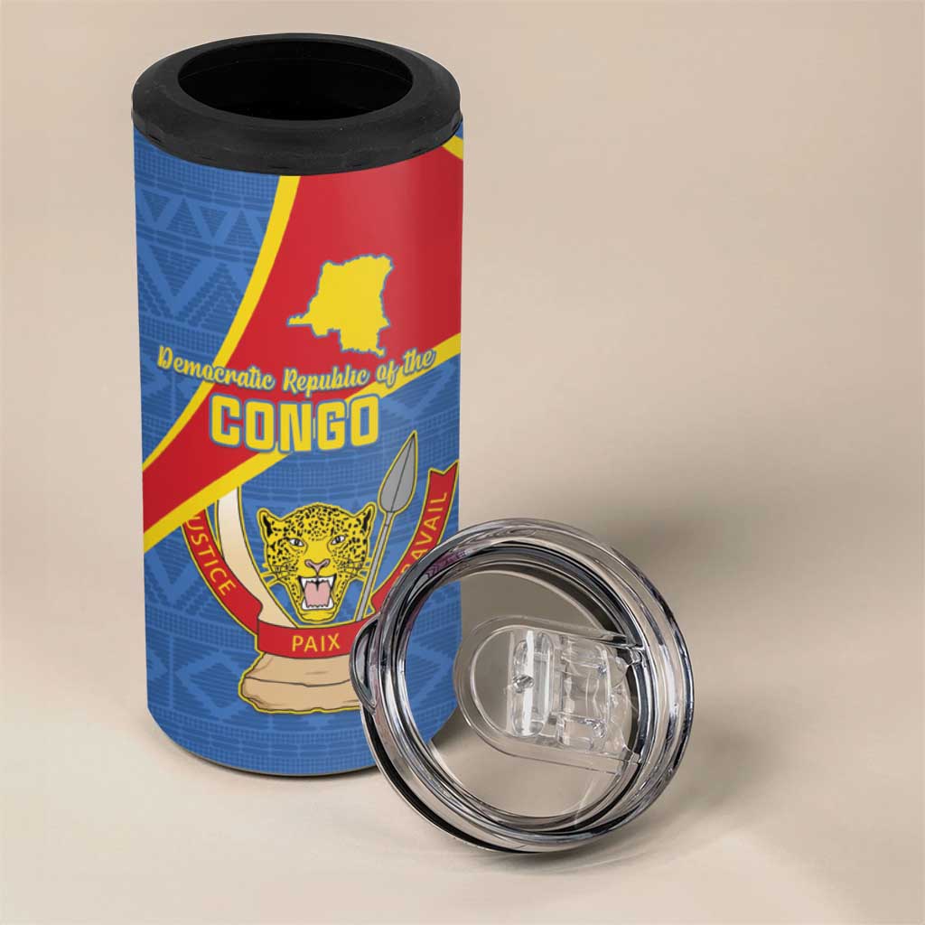 Personalised DR Congo 4 in 1 Can Cooler Tumbler Coat Of Arms With Map LT15