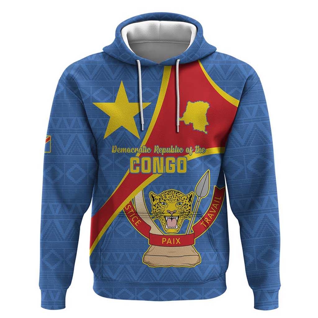 Personalised DR Congo Hoodie Coat Of Arms African Pattern LT15
