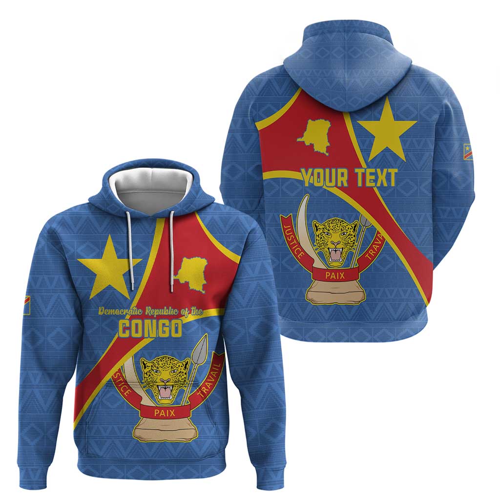 Personalised DR Congo Hoodie Coat Of Arms African Pattern LT15