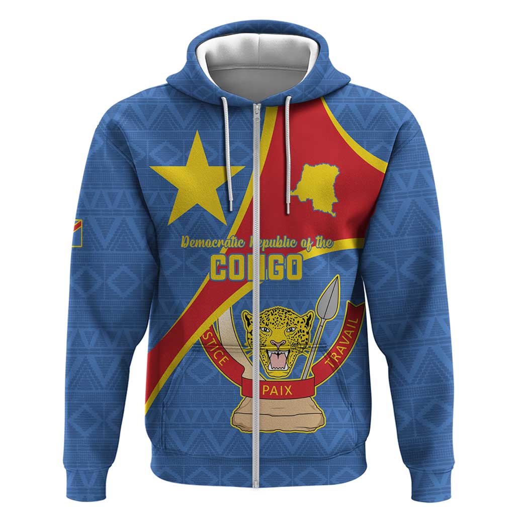 Personalised DR Congo Hoodie Coat Of Arms African Pattern LT15