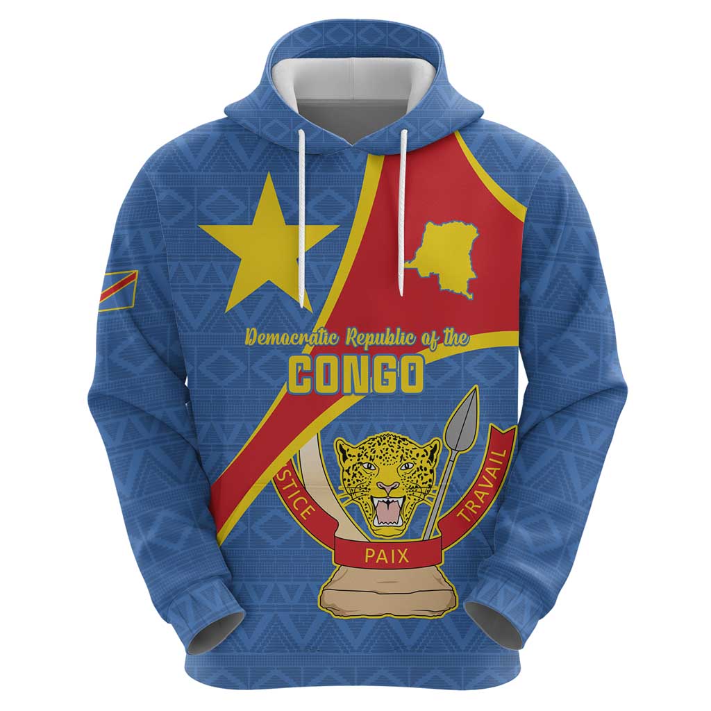 Personalised DR Congo Hoodie Coat Of Arms African Pattern LT15